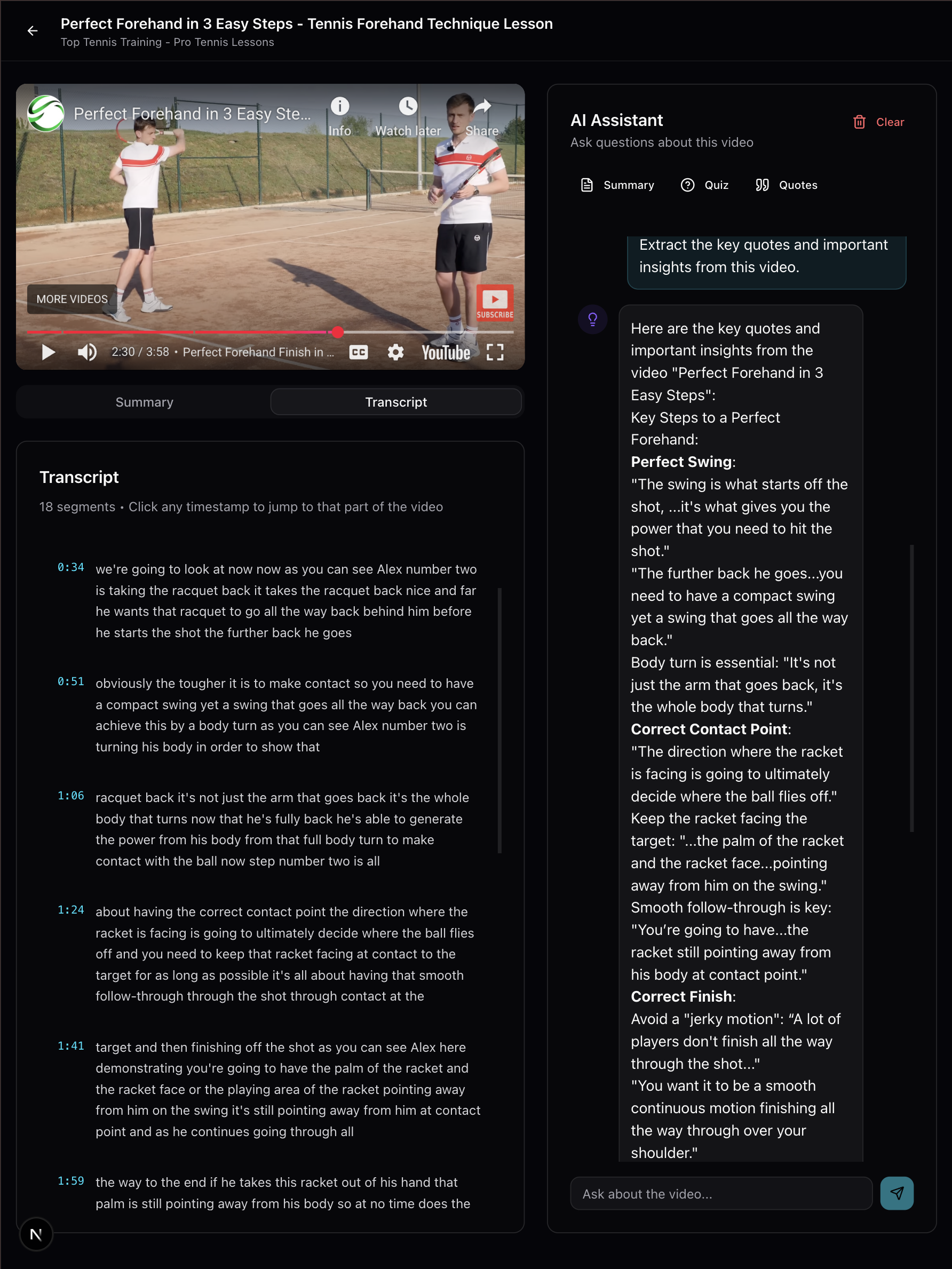 AI Assistant extracting quotes and insights from video